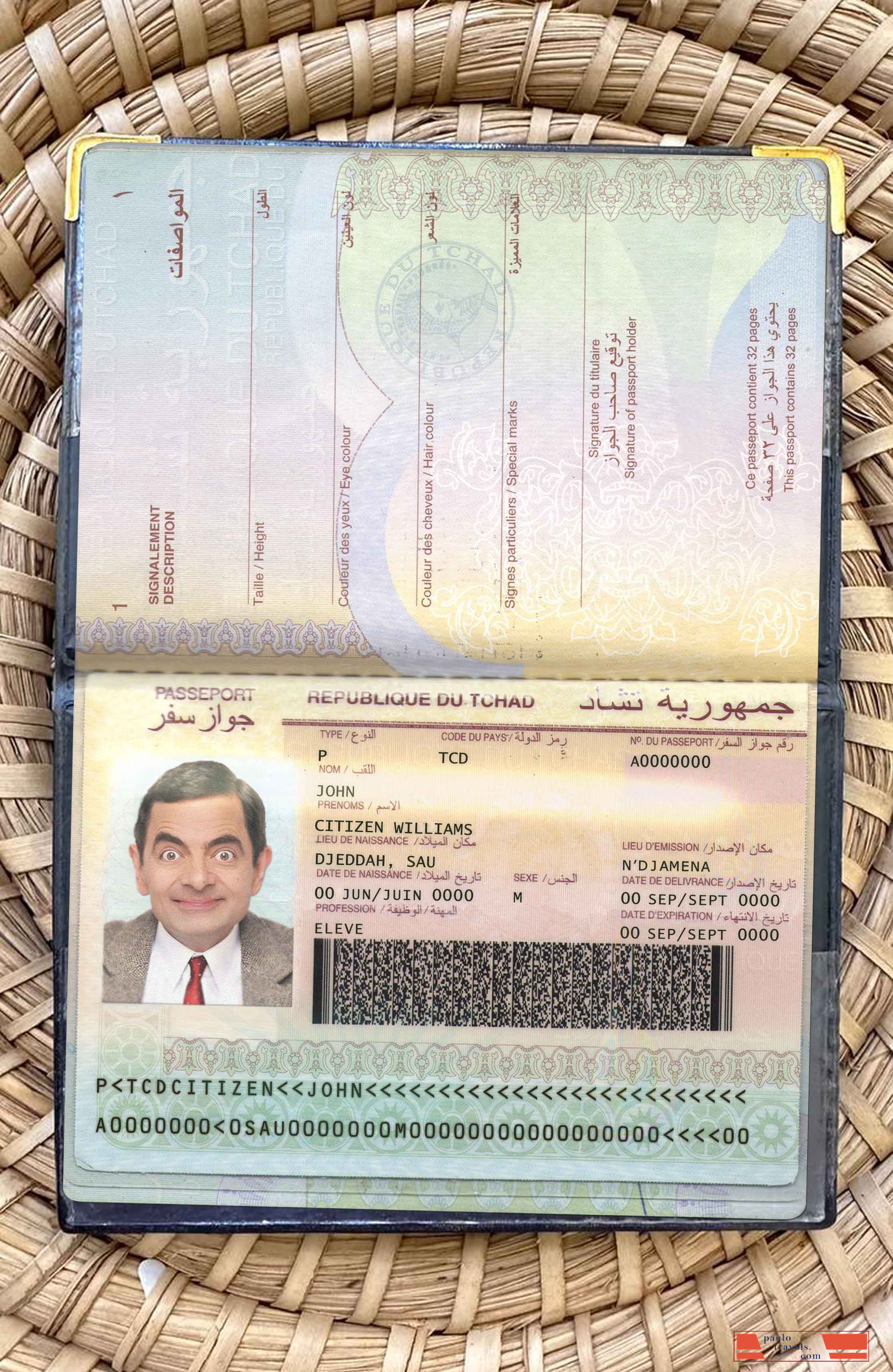 Chad passport photo look PSD template